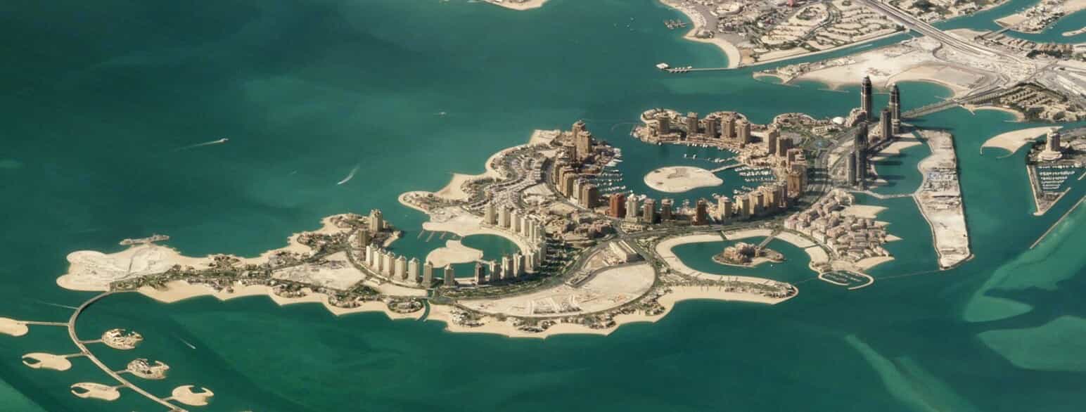 Satellitbillede af The Pearl, en menneskeskabt ø ved hovedstaden Dohas kyst