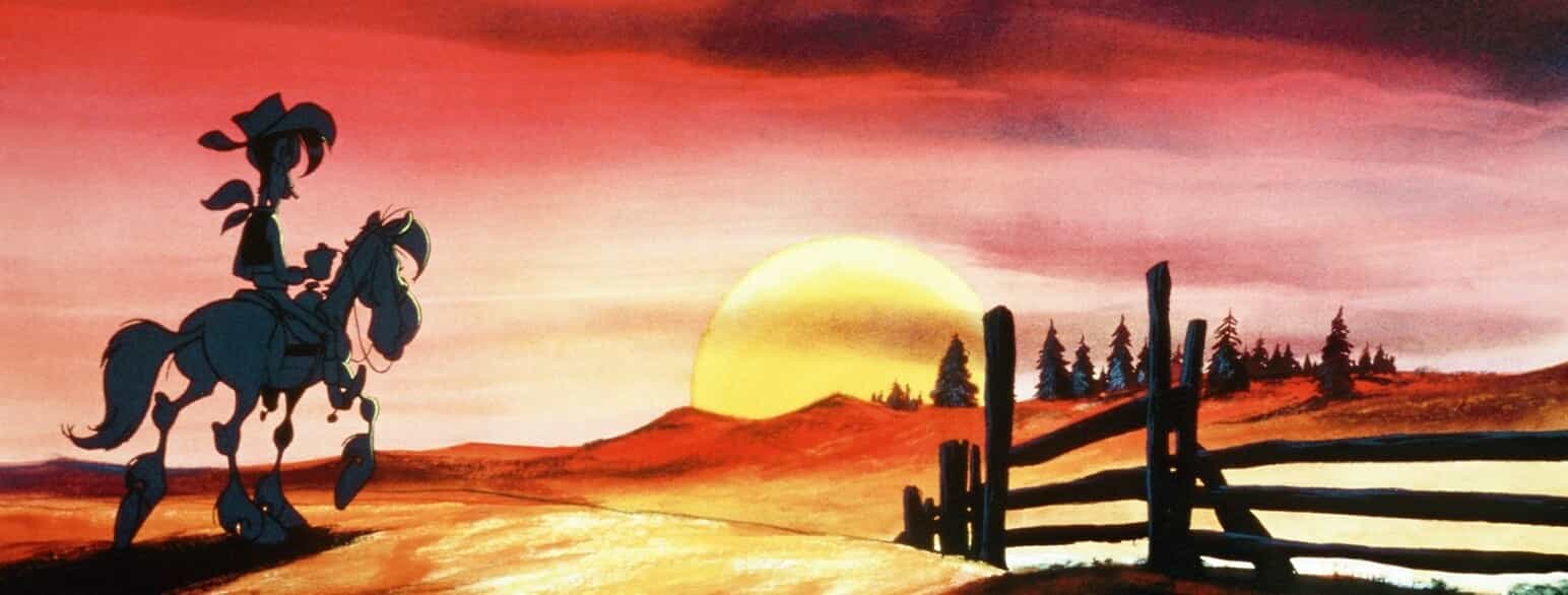 I stil med de klassiske westernfilm afsluttes de fleste Lucky Luke-album med et billede af helten, der rider ensom mod den nedgående sol