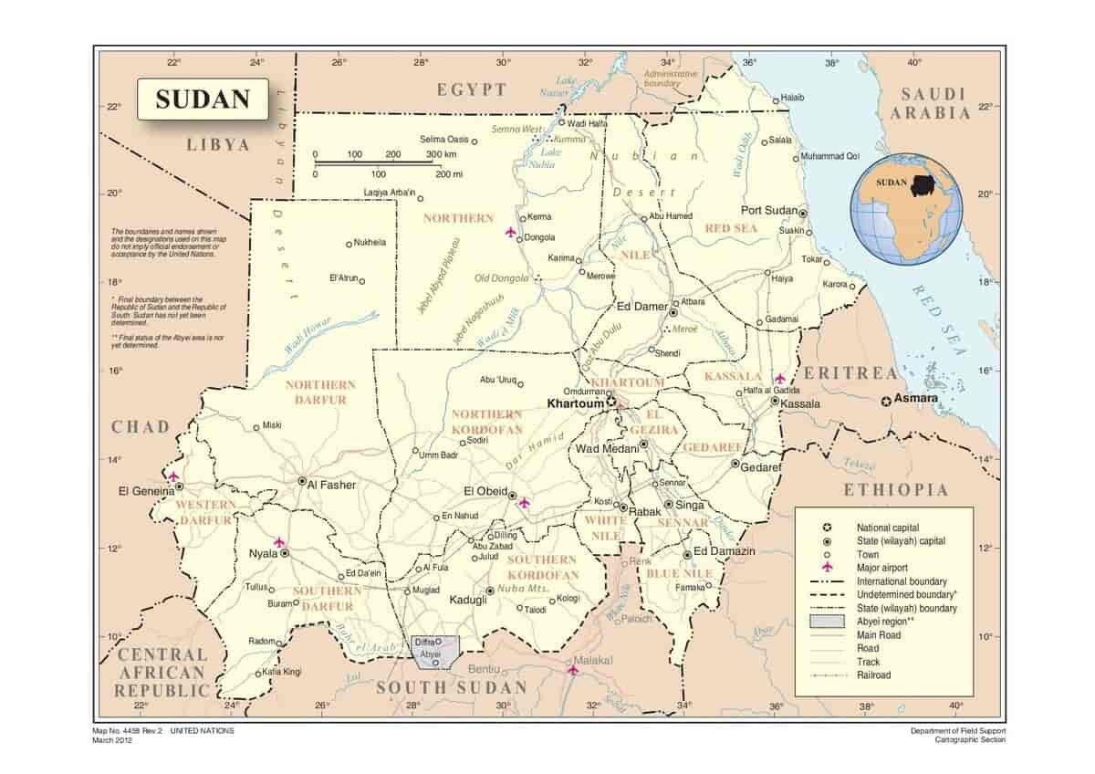 Kort over Sudan