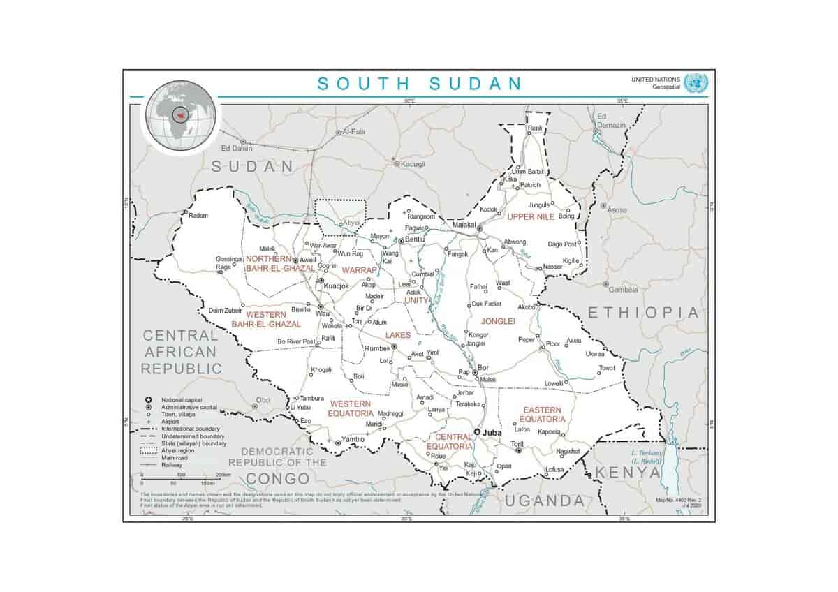 Kort over Sydsudan