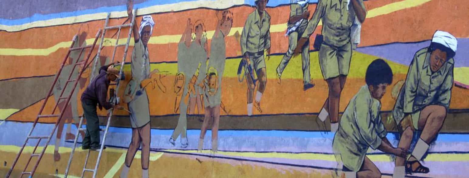 Vægmaleri i Adi Tekelezan, Anseba; et stort antal kvinder deltog i befrielseskrigen mod Etiopien