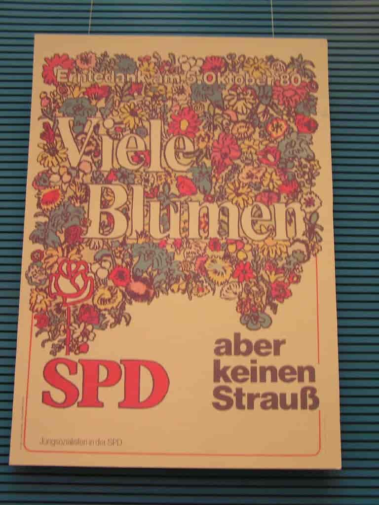 SPD-valgplakat fra 1980 vendt imod Franz Josef Strauss, som var kanslerkandidat for CDU/CSU ved