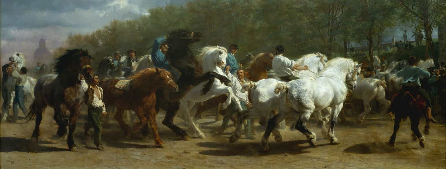 Rosa Bonheurs maleri "Hestemarked" fra 1853 (beskåret)