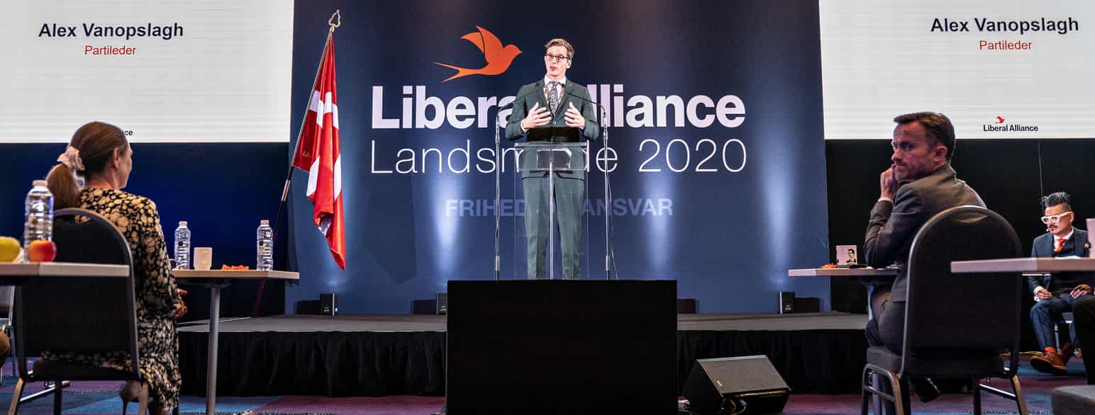 Alex Vanopslagh taler ved Liberal Alliances landsmøde 25. september 2020