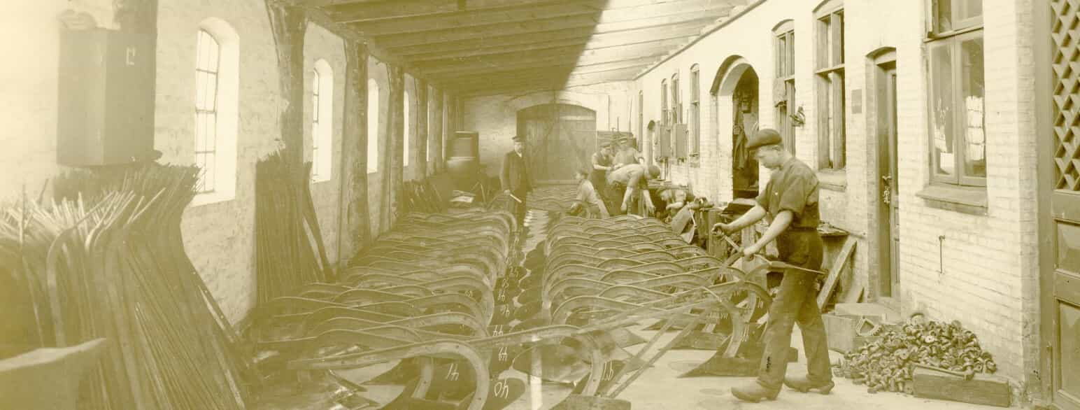 Samlingshallen på Plovfabrikken Fraugde i ca. 1915