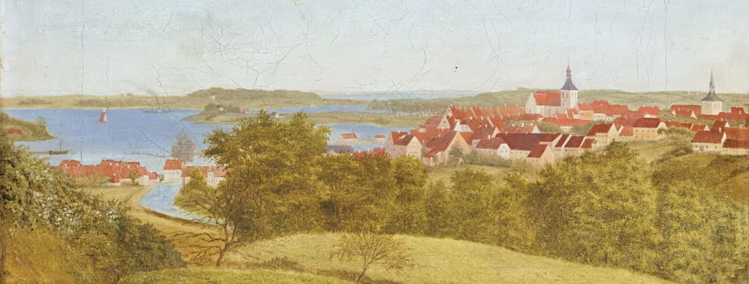 C.A. Kølles maleri "Udsigt over Svendborg" fra 1847