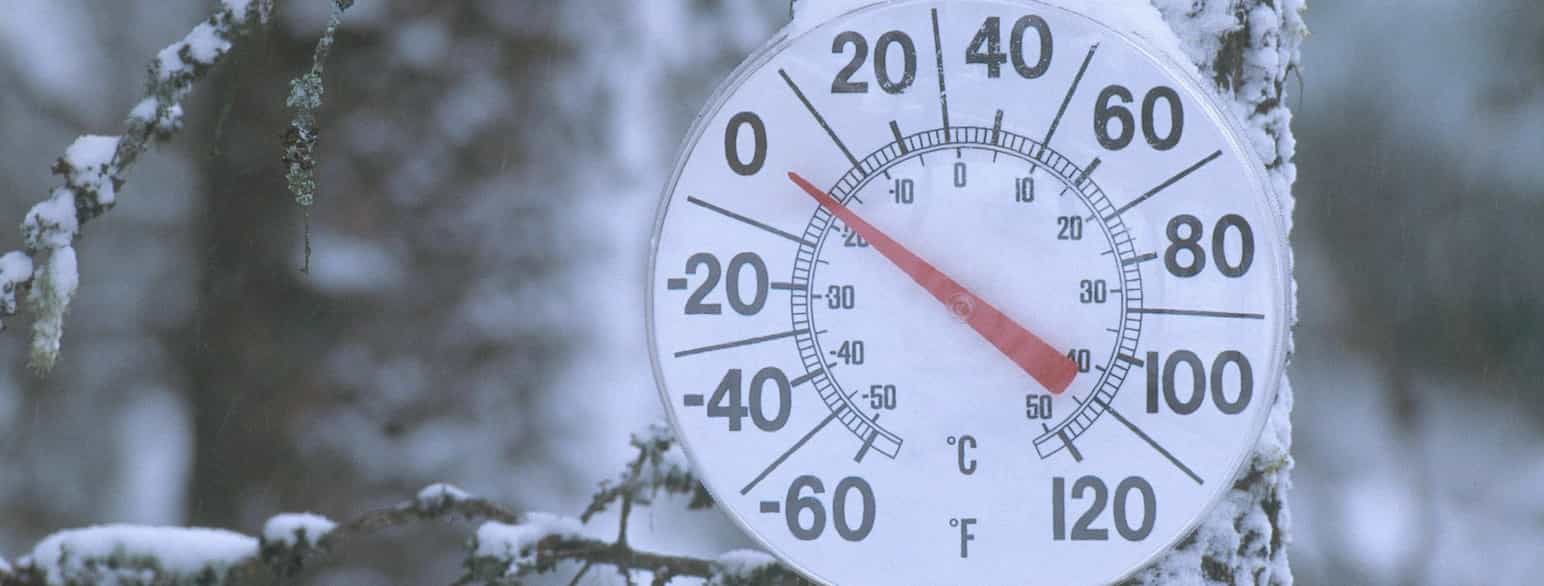Termometer der måler 0 °F.