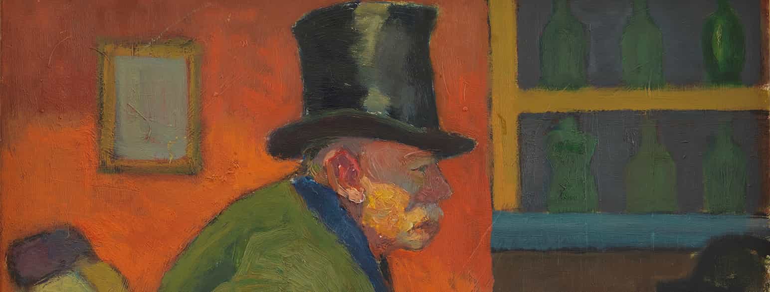 Anton Hansens "Tigger paa en Café" fra 1946 er et sjældent eksempel på et maleri fra kunstneren, der var født i Vedskølle