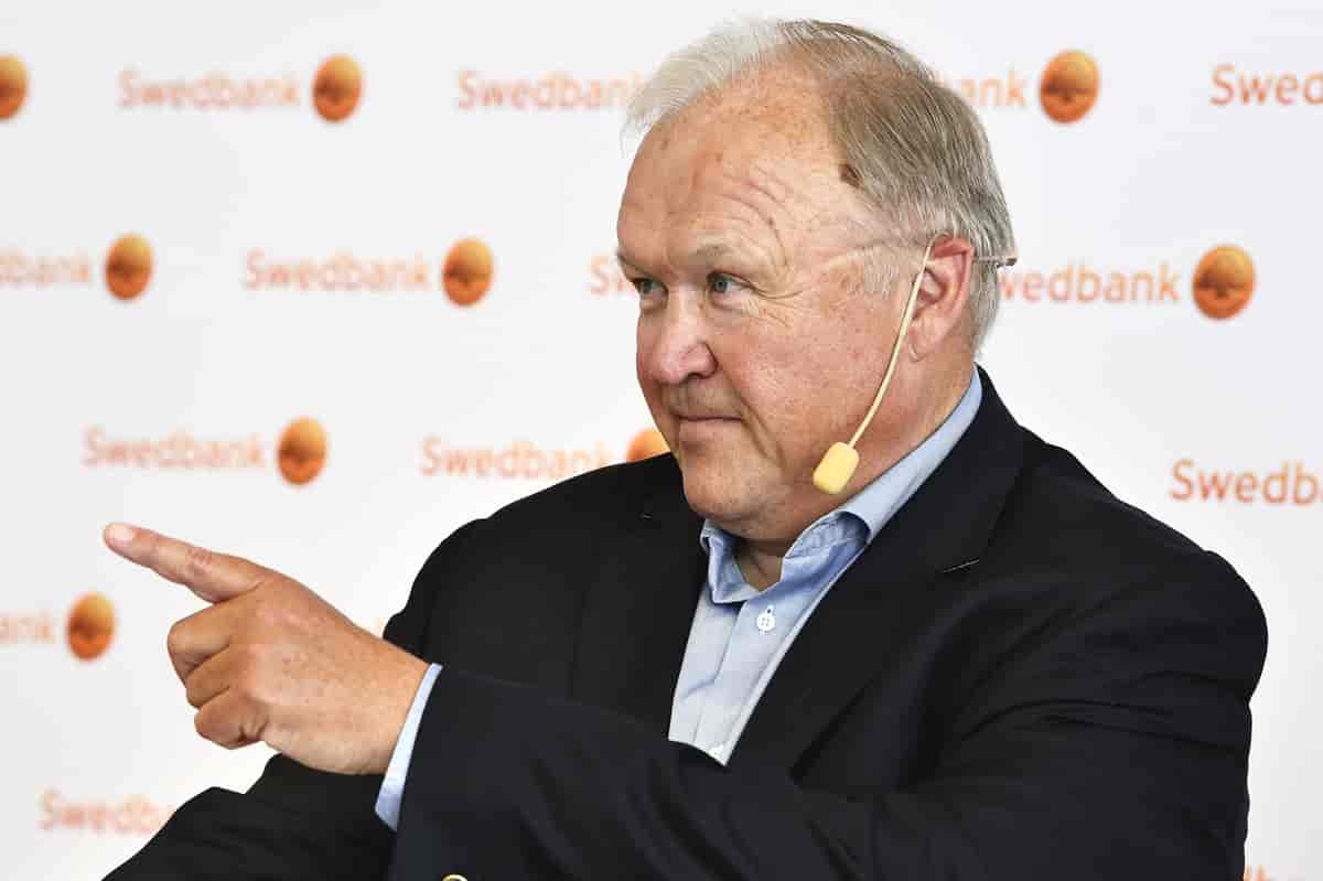 Tidligere statsminister Göran Persson på pressemødet efter at han i juni 2019 var blevet valgt til bestyrelsesform i Swedbank. 