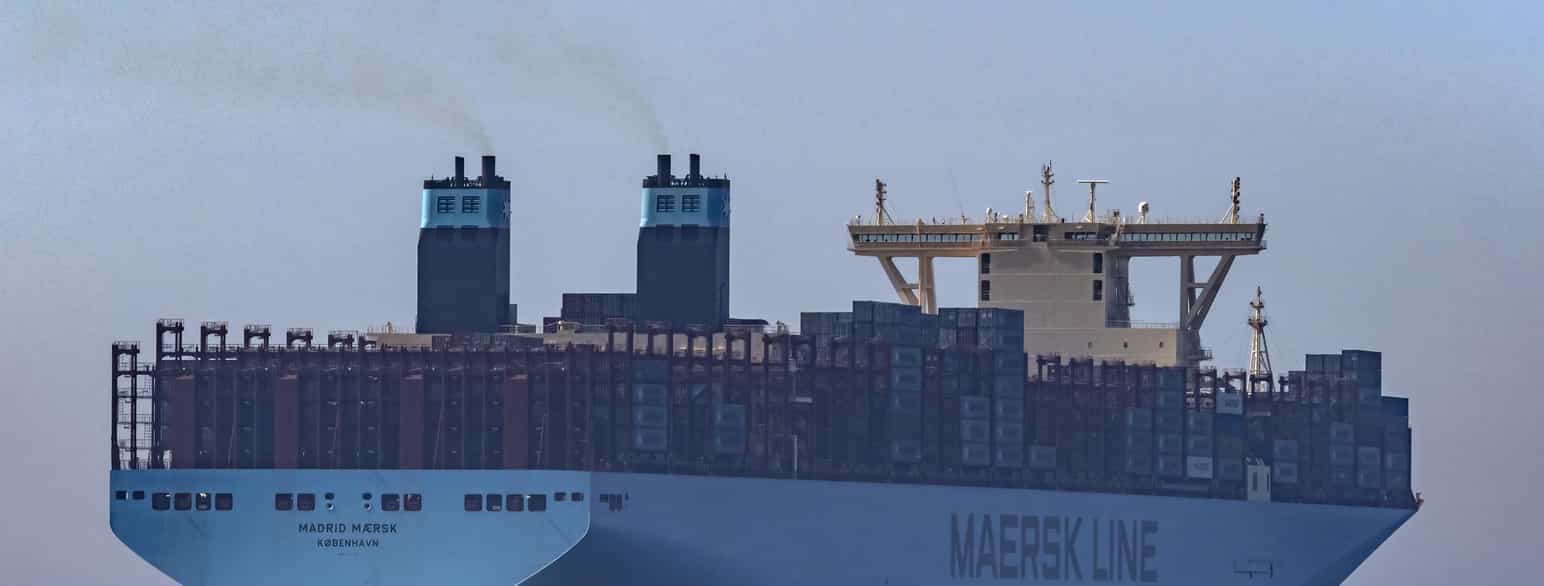 Containerskibet Madrid Mærsk på Nordsøen i maj 2018. Skibet er bygget i 2017 og er på 190.326 tons dødvægt (tdw).  