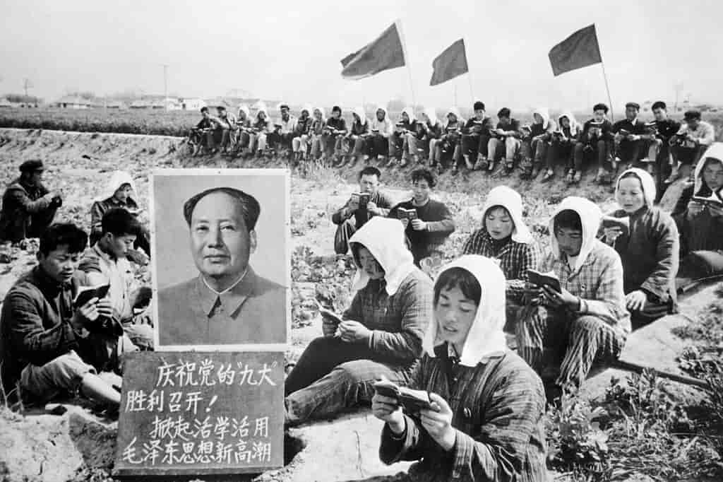 Kinesiske bønder læser i Maos Lille Røde. Billedet er fra 1969