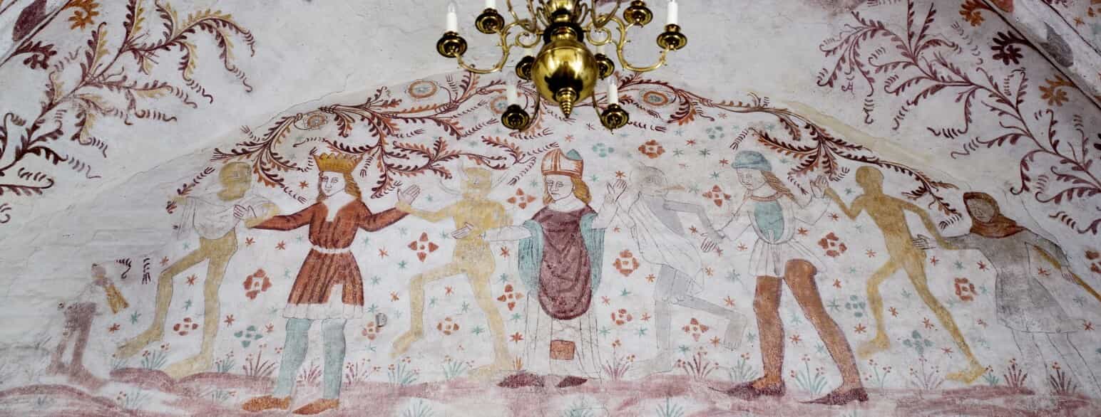 Dødedansen på kalkmaleriet i Nørre Alslev Kirke