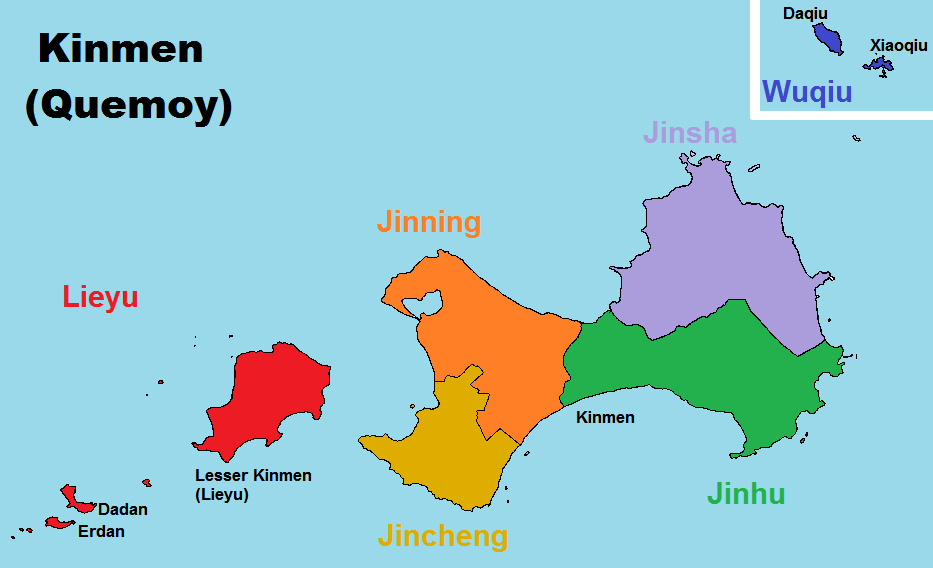Jinmen (Kinmen) med hovedøen og de andre øer i øgruppen