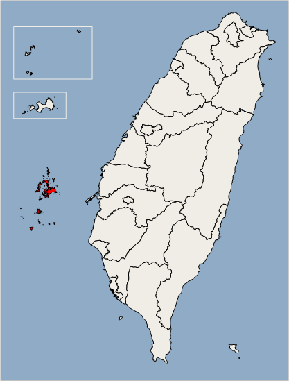 Placeringen af Penghu Lietao vest for øen Taiwan