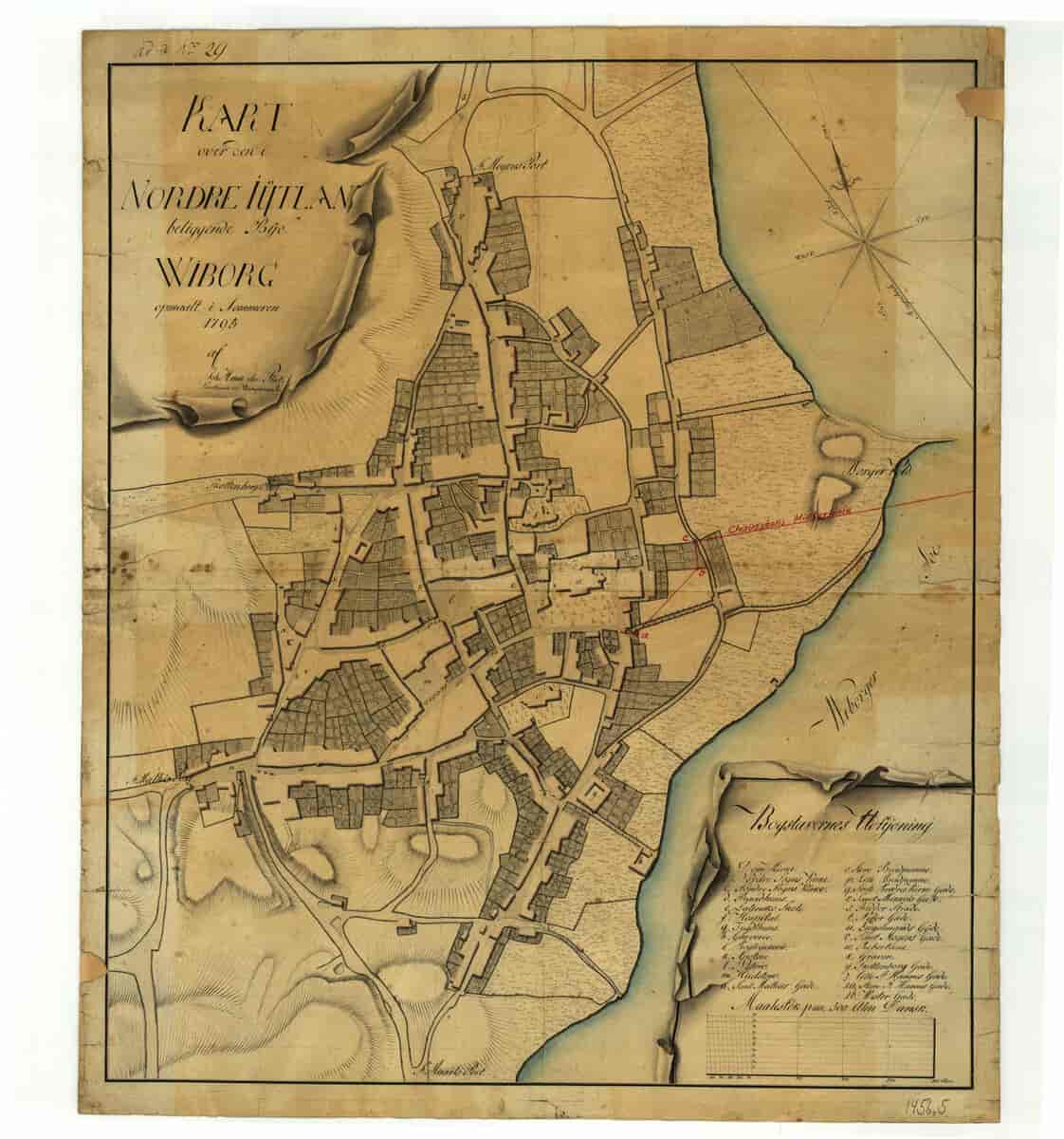 Kort over den i Nordre Jütlan beliggende bye Wiborg opmaalt i Sommeren 1795.