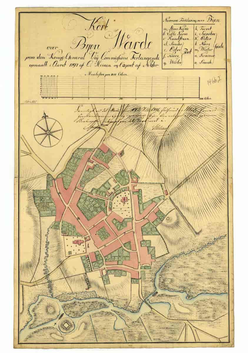 Kort over Byen Warde opmaalt i Aaret 1797