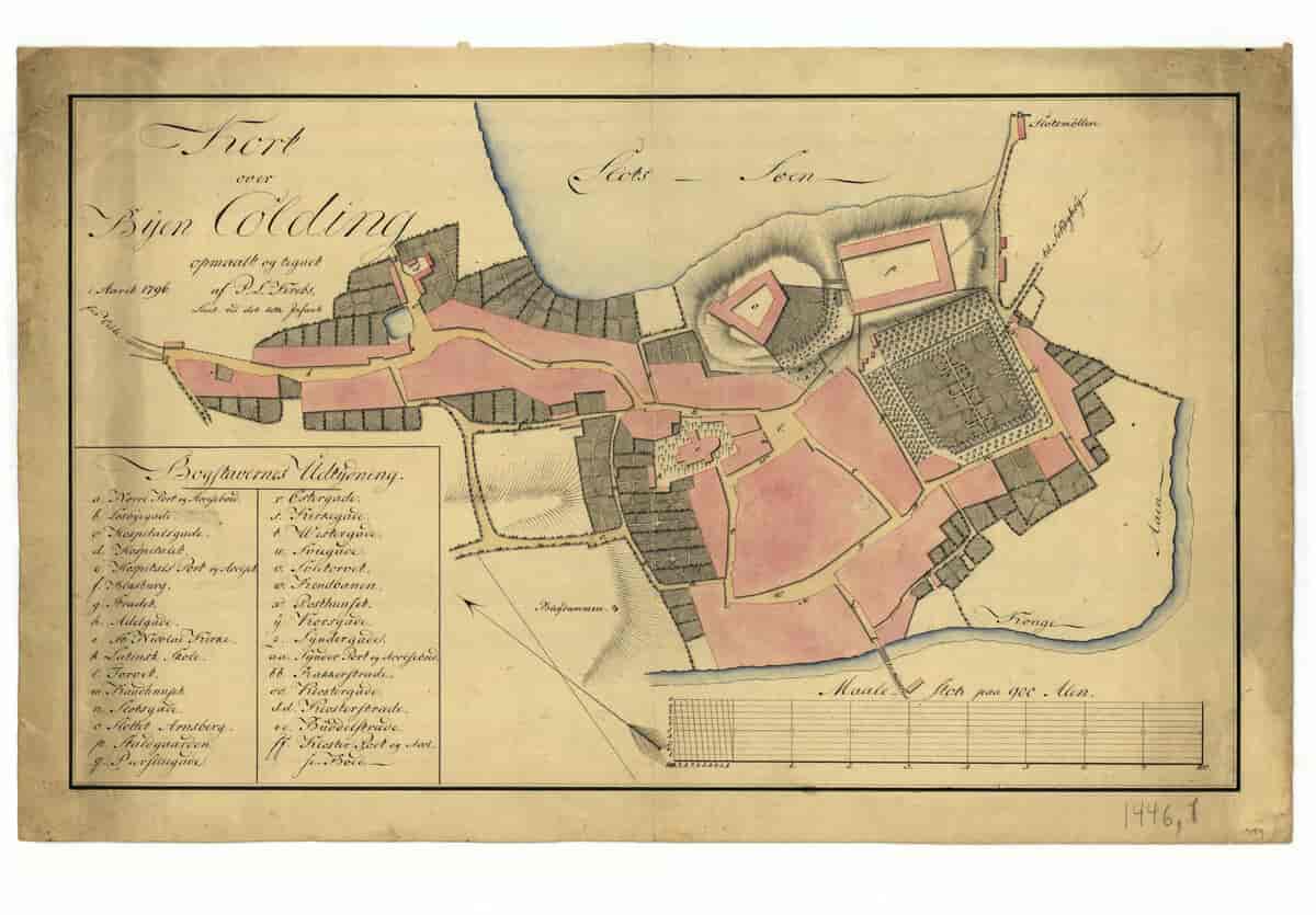 Kort over Byen Colding opmaalt og tegnet i Aaret 1796