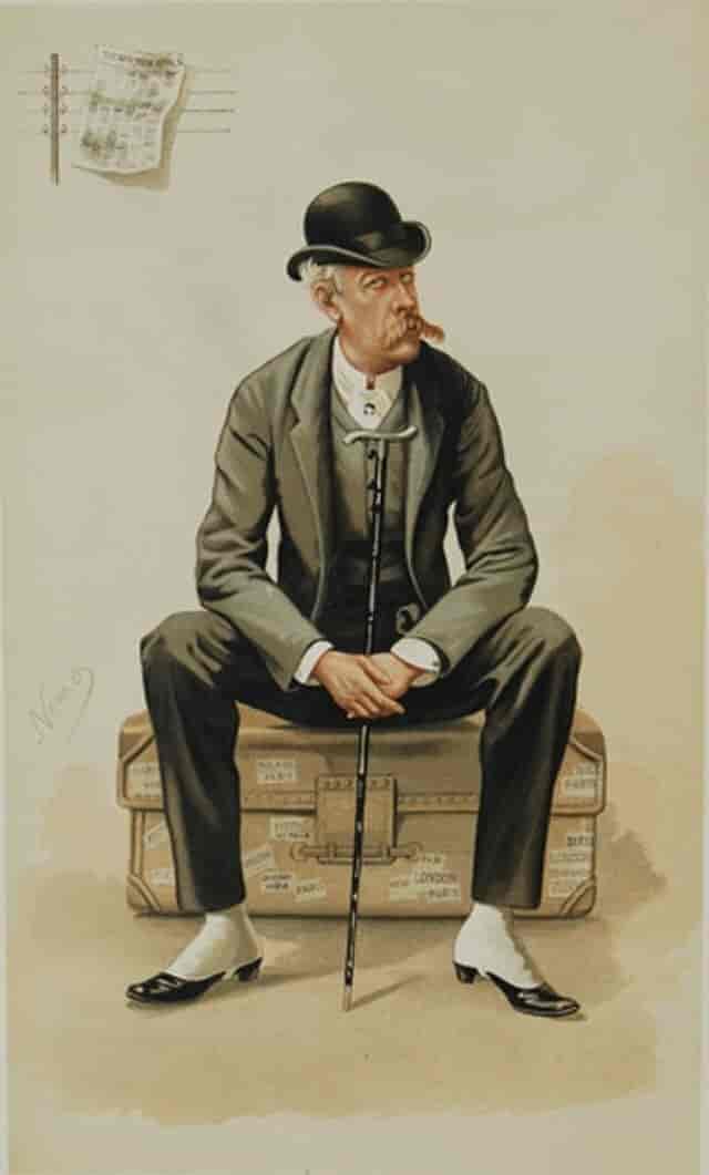 Karikaturtegning af James Gordon, jr. Bennett bragt i Vanity Fair 1884
