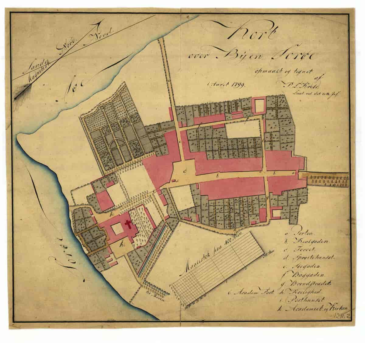 Kort over Byen Sorøe opmaalt og tegnet i Aaret 1799.
