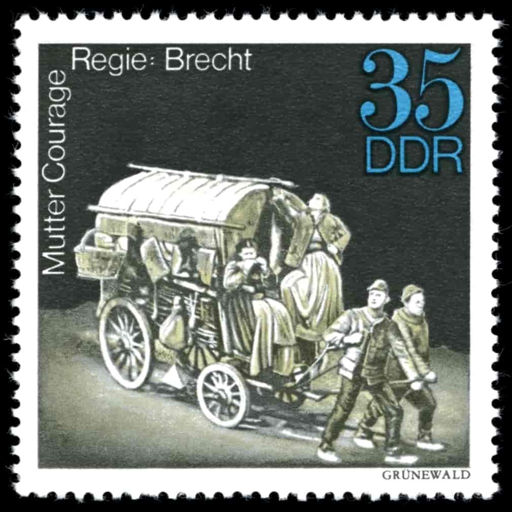 Mutter Courage og hendes børn på et frimærke fra 1973.