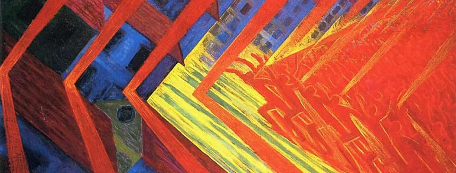 La Rivolta (Oprøret) af den italienske maler og hovedskikkelse inden for futurismen, Luigi Russolo (1886–1947). Olie på lærred.  