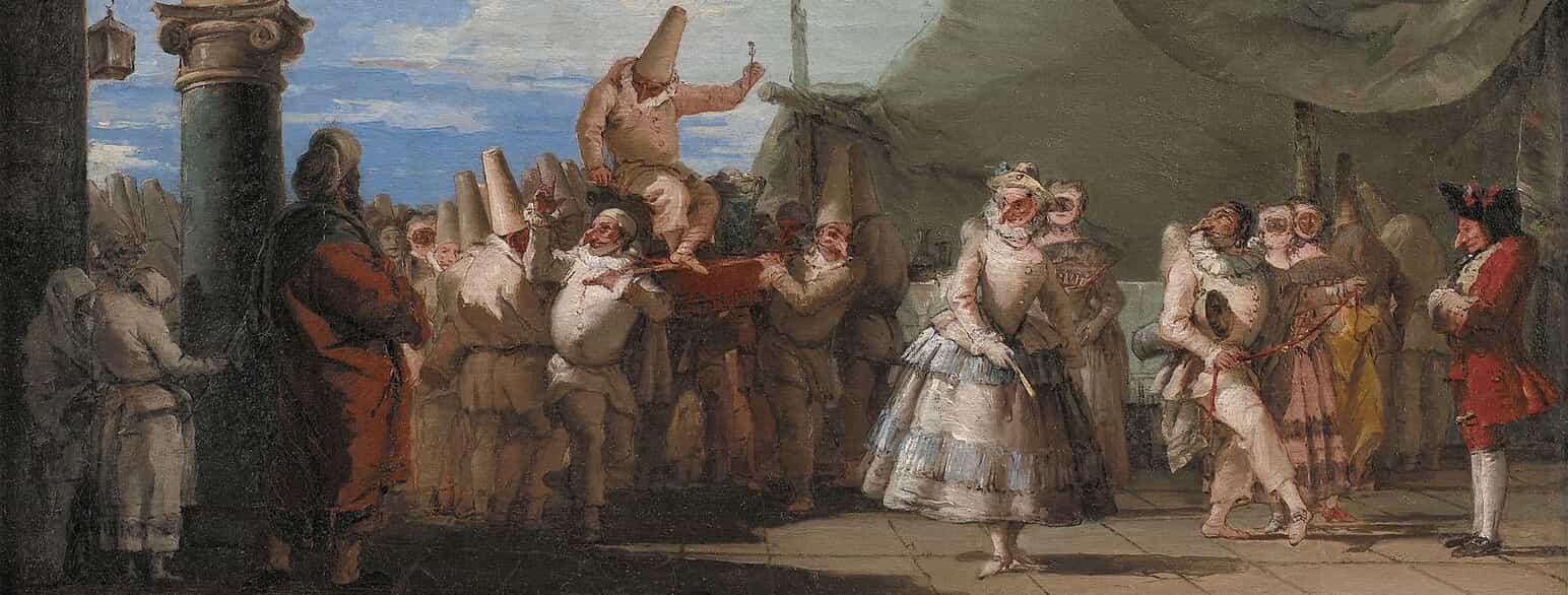 Udsnit af Pulcinellas triumf af Giovanni Domenico Tiepolo