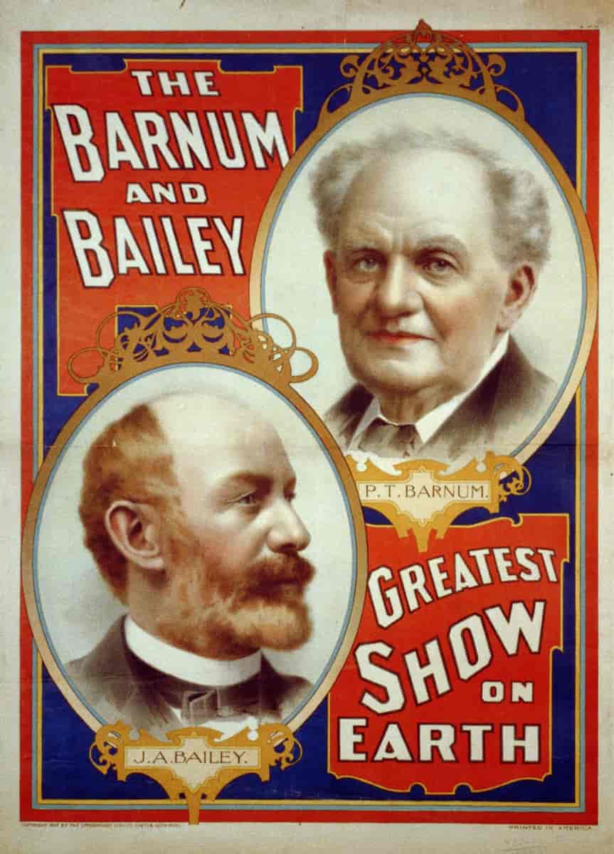 Plakat med P.T. Barnum og J.A. Bailey