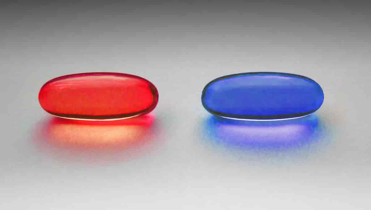 Red and blue pill as in the Matrix