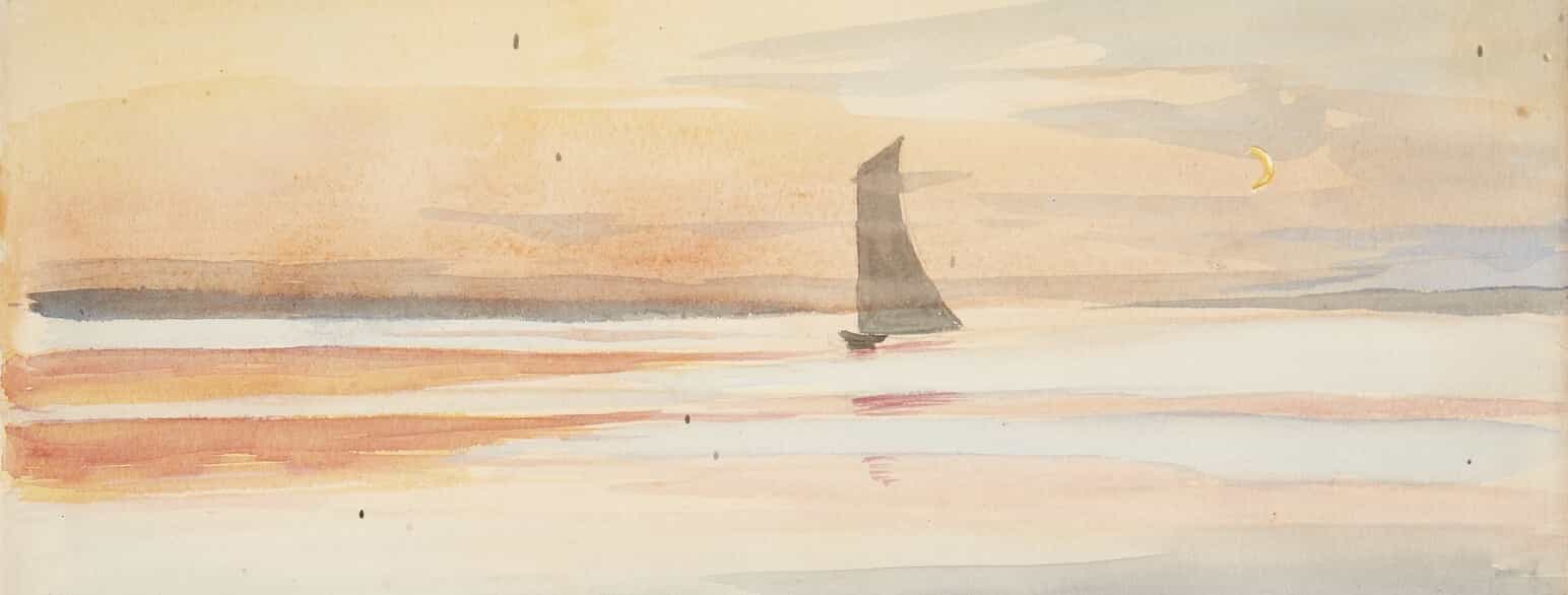 "sejlbåd på vandet ved aftenstide", 1896-1897