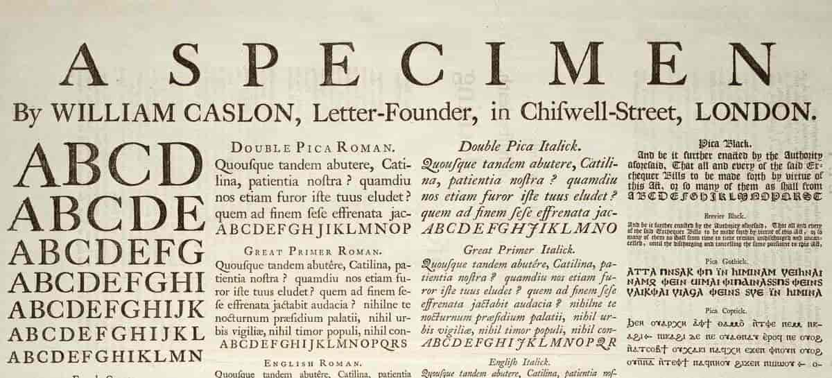 William Caslons skriftprøveblad fra 1733