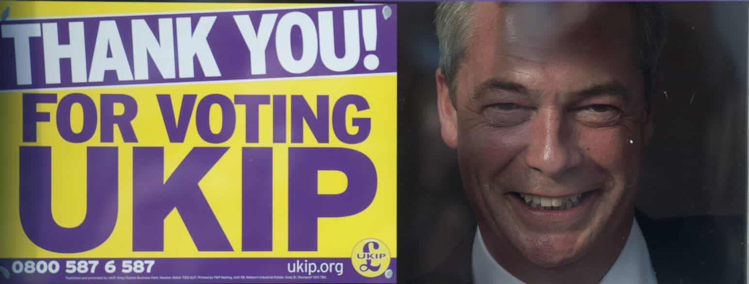 Nigel Farage, den daværende leder af UKIP, kigger ud ad et vindue i partiets kompagnekontor i 2014