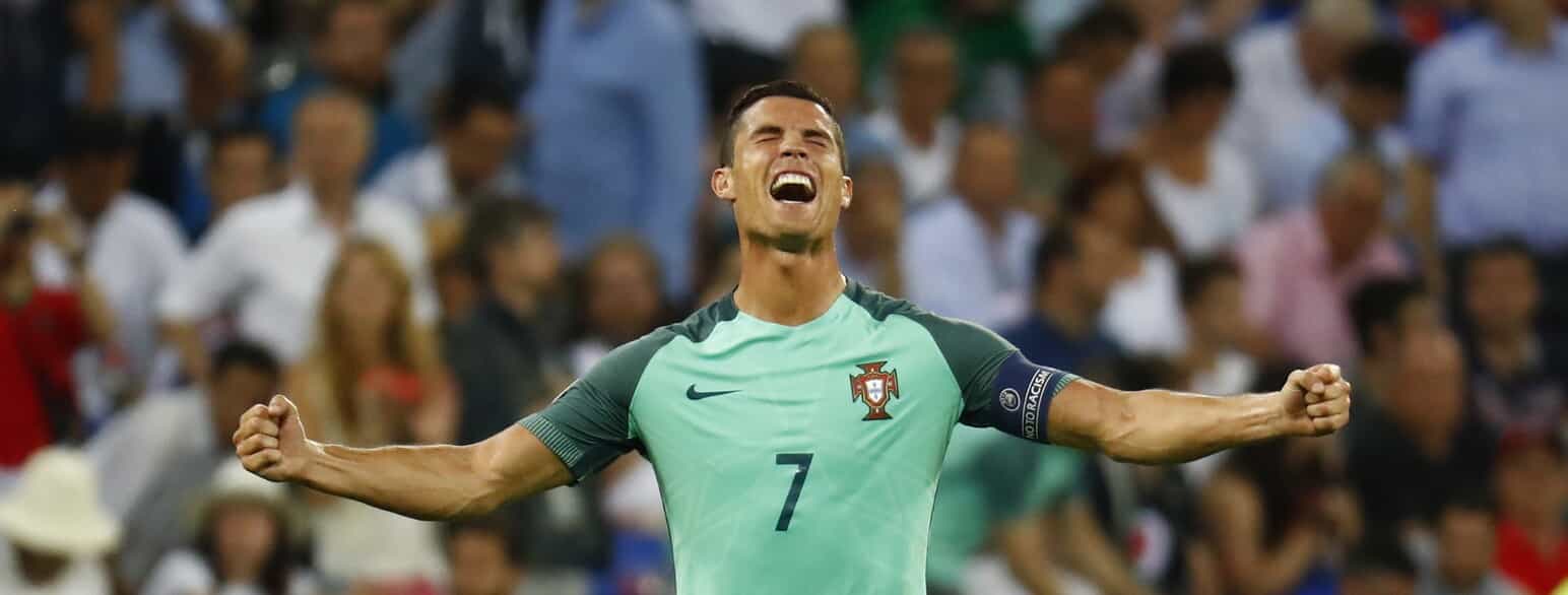 Cristiano Ronaldo fra Portugal er den mest scorende spiller i EM-historien med i alt 14 mål