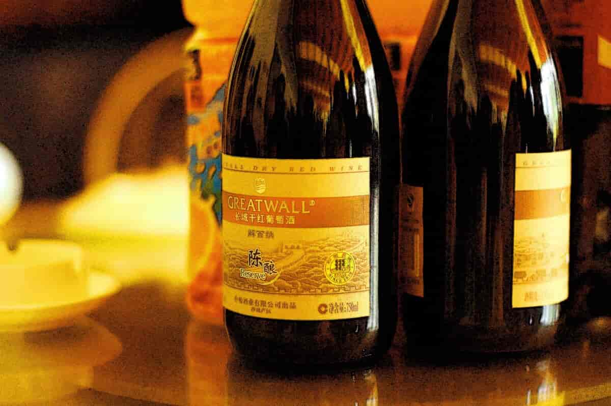 Bottles of the Great Wall dry red wine