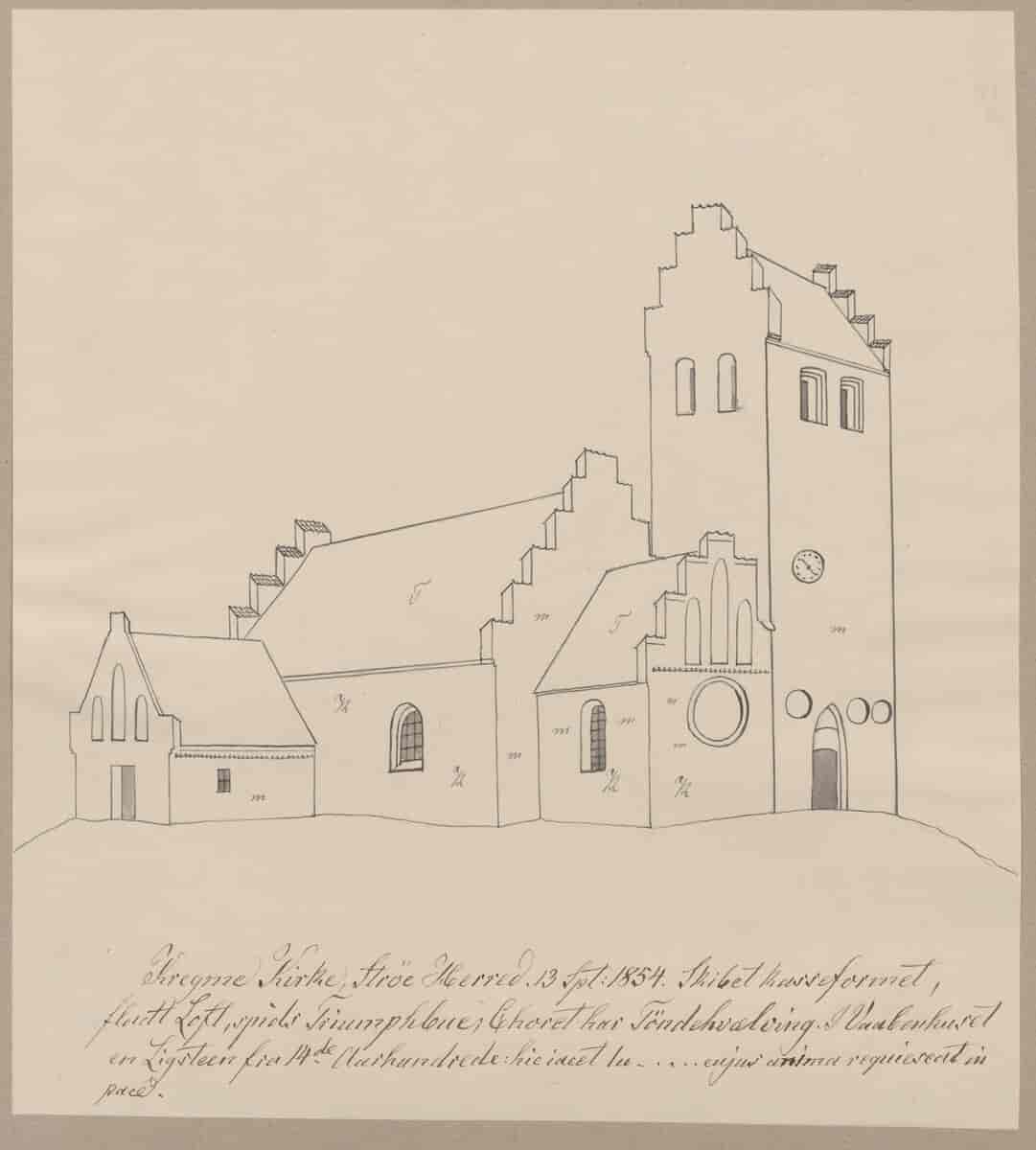 Tegning af Kregme Kirke