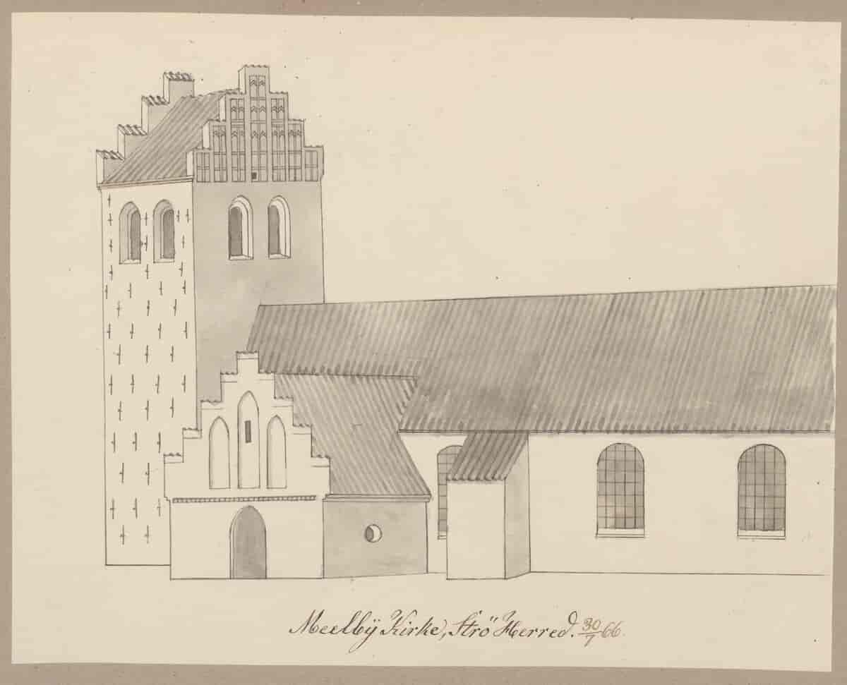 Tegning af Melby Kirke