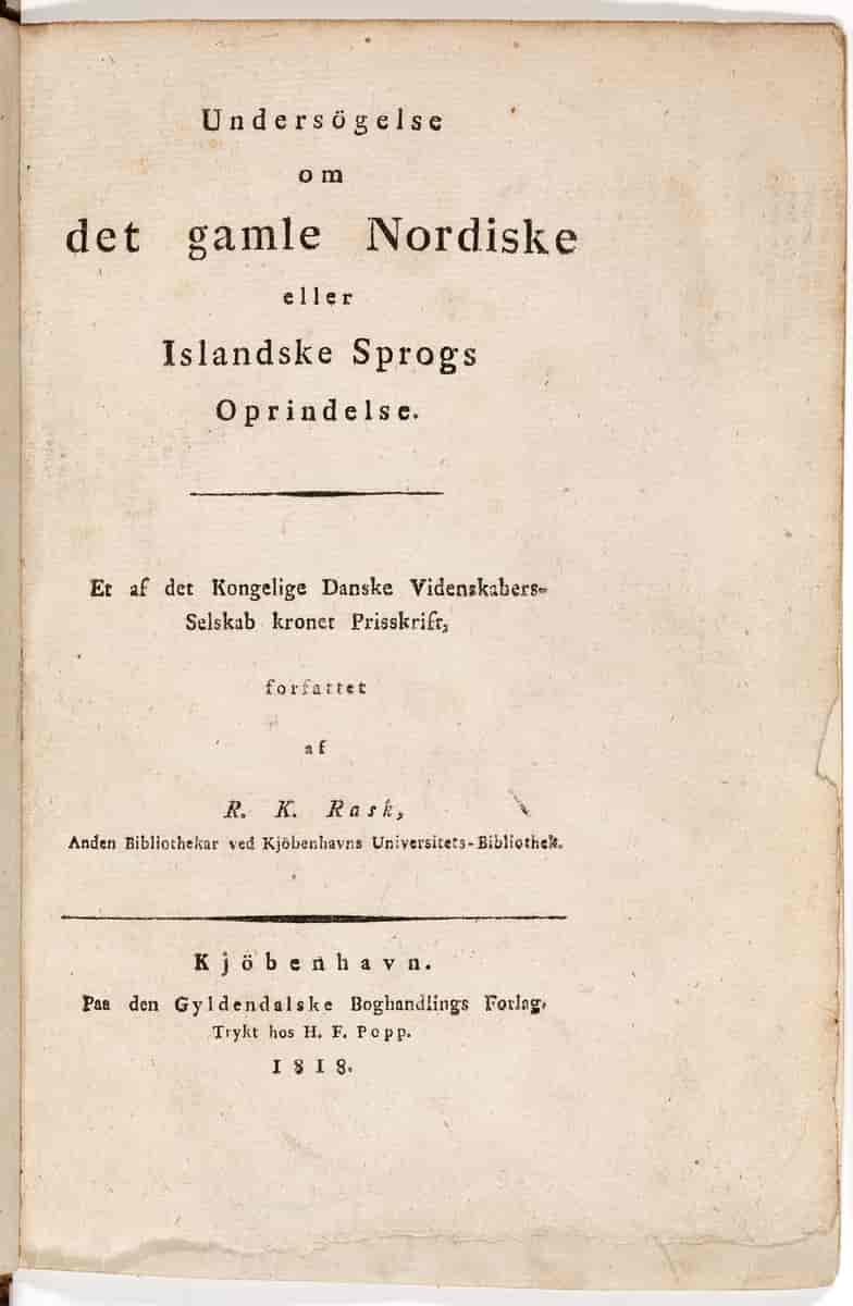 Titelblad til Undersögelse om det gamle Nordiske eller Islandske Sprogs Oprindelse