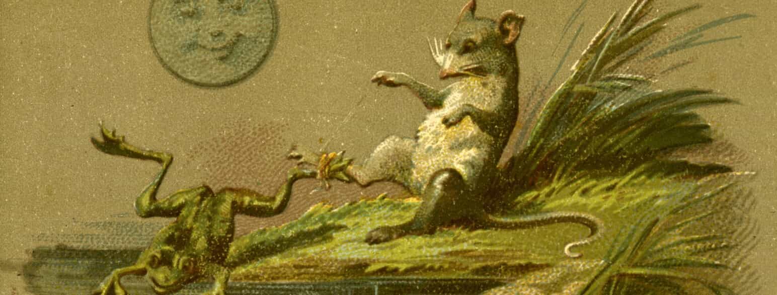 Jean de La Fontaines fabler er kendt over hele verden. Her en illustration af Roger Viollet uden år til fablen om rotten og frøen. 