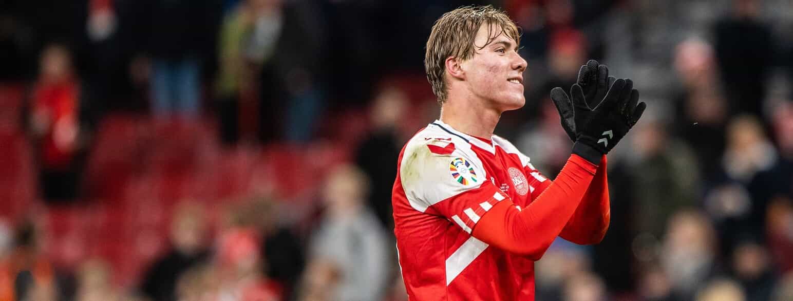 Rasmus Højlund efter EM-kvalifikationskampen mellem Danmark og Finland i Parken den 23. marts 2023