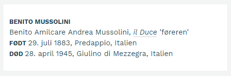 Faktaboks fra artiklen "Benito Mussolini".