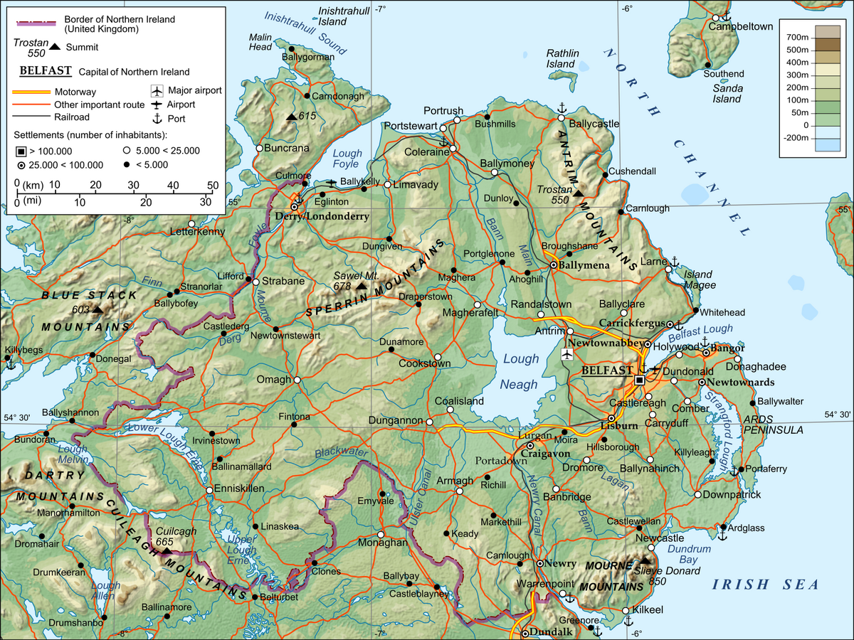 Fysisk kort over Nordirland