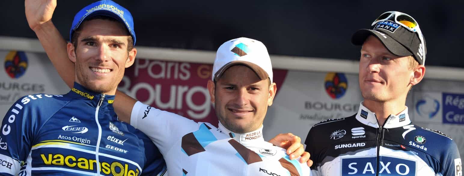 Vinderne af Paris-Bourges 2010. Fra venstre: Romain Feuillu (2.-plads), Anthony Ravard (1.-plads) og danske Matti Breschel (3.-plads).