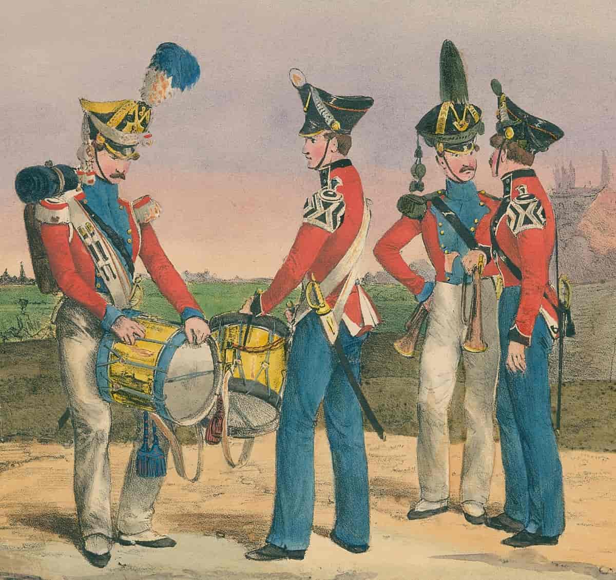 Tamburer og hornblæsere 1839