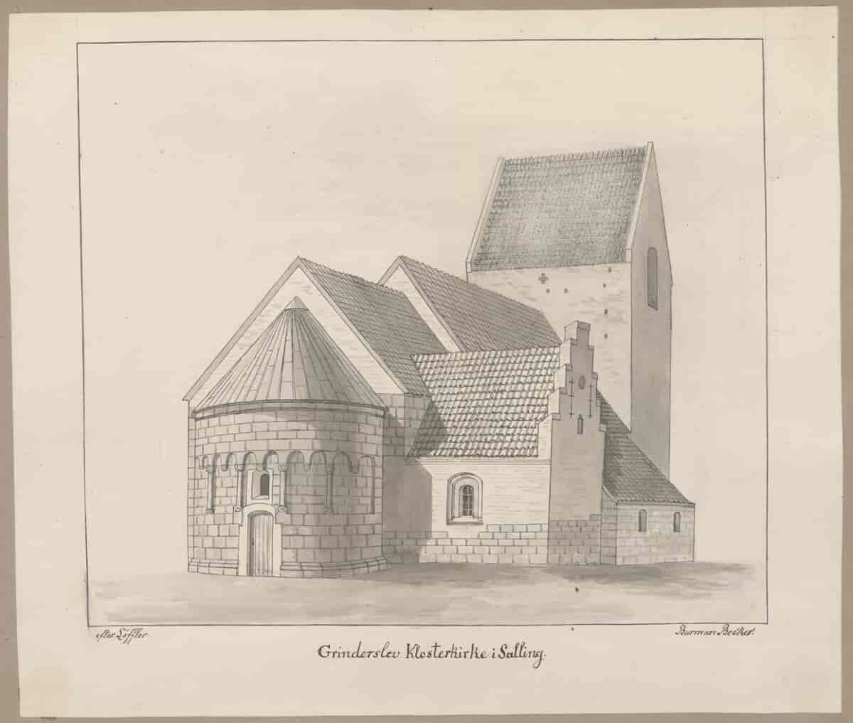 Tegning af Grinderslev Kirke