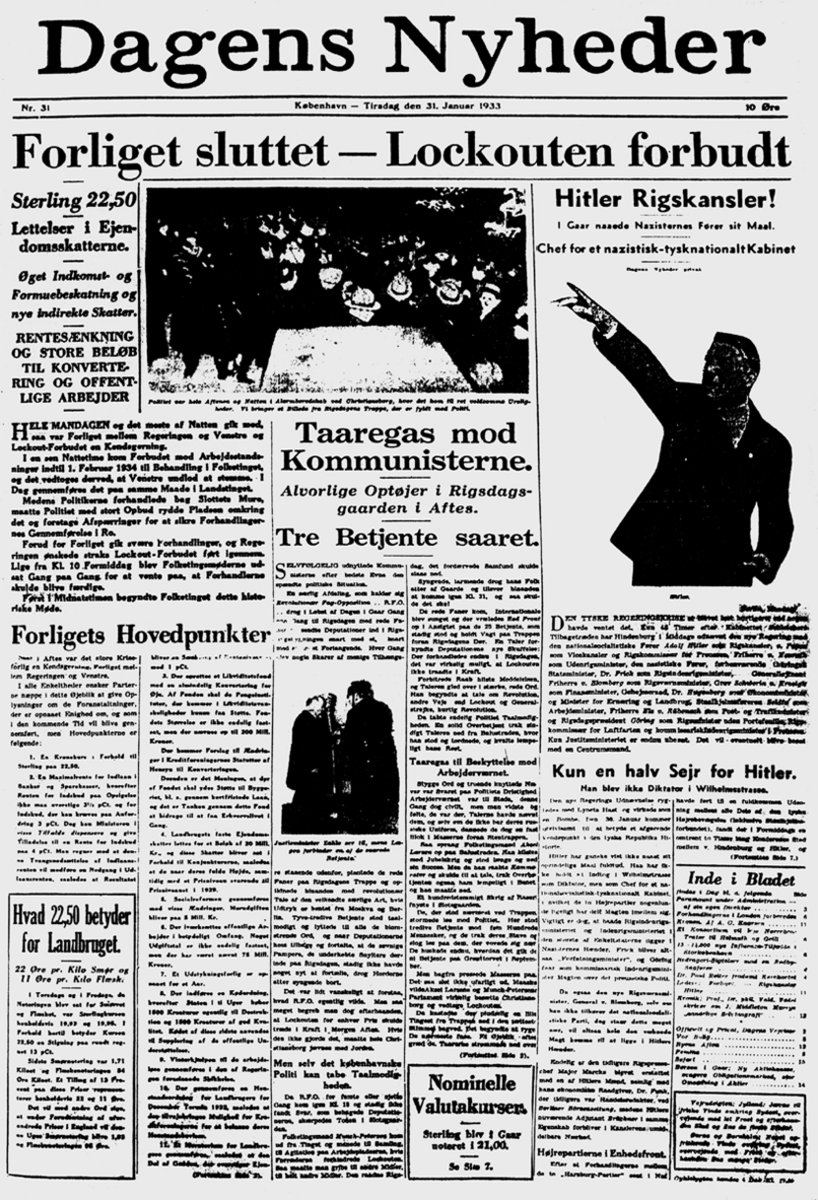 Forsiden af Dagens Nyheder 31. januar 1933