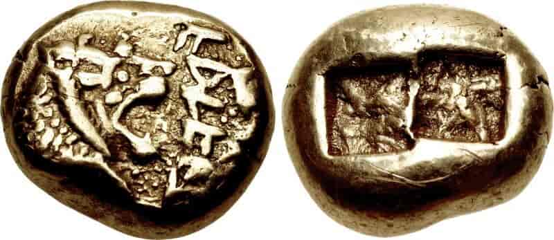 Lydisk indskrift på mønt fra 600-500-tallet f.v.t.