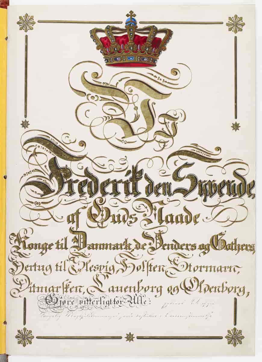 Titelbladet for Danmarks Riges Grundlov fra 1849