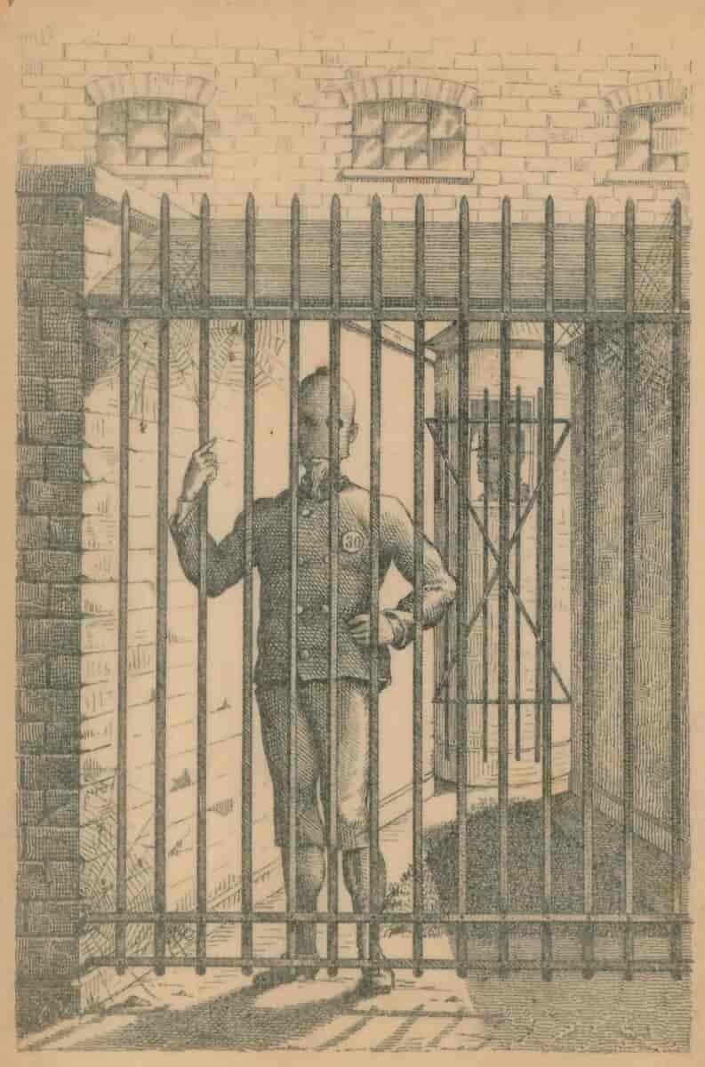 Illustration fra Louis Pio: Erindringer fra Redaktionskontoret og Fængslet (1877).