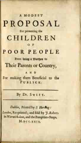 Titelside fra Jonathan Swifts A Modest Proposal