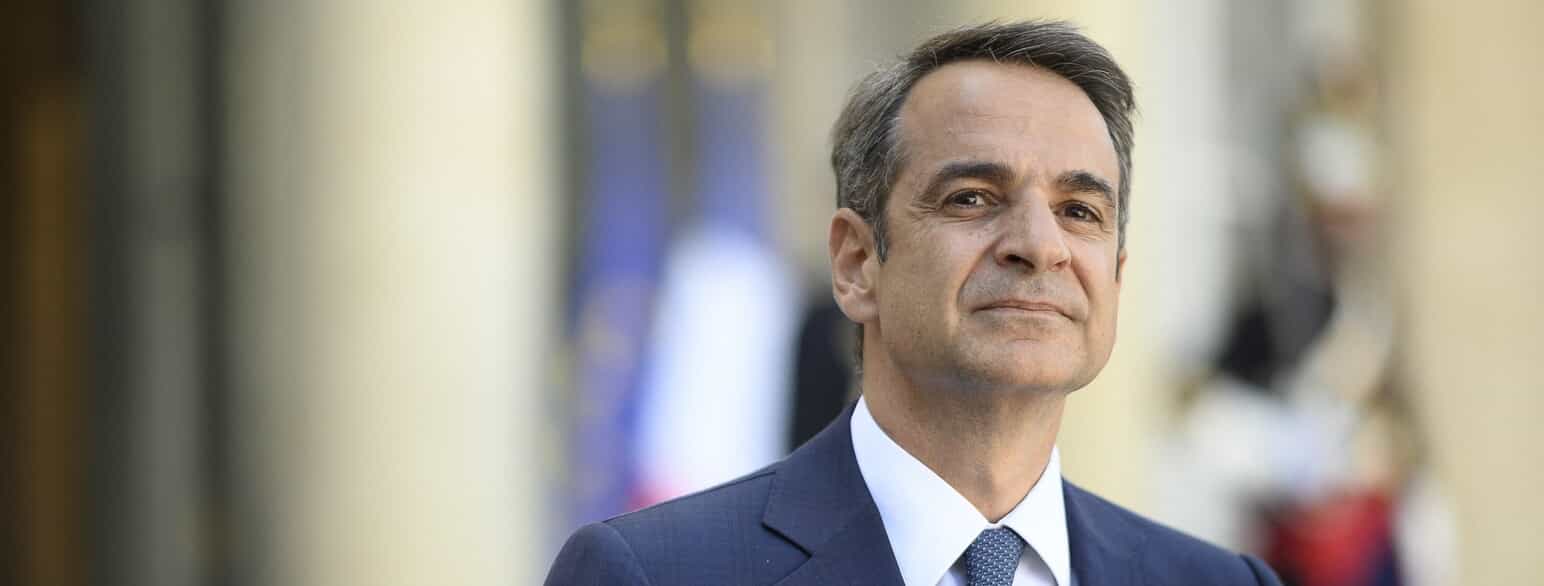 Kyriakos Mitsotakis på besøg i Élysée-palæet i Paris den 22. august 2019, halvanden måned efter at han var tiltrådt som græsk premierminister.