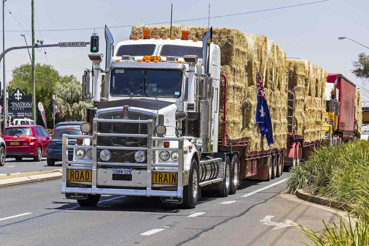 Road train with Hay in Wagga Wagga